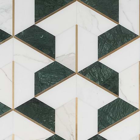 Decade Verde Green Polished Marble & Brass Mosaic