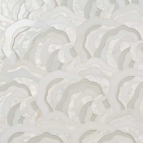 Iris Bianca Pearl White Polished Marble Pearl and Glass Waterjet Mosaic Tile