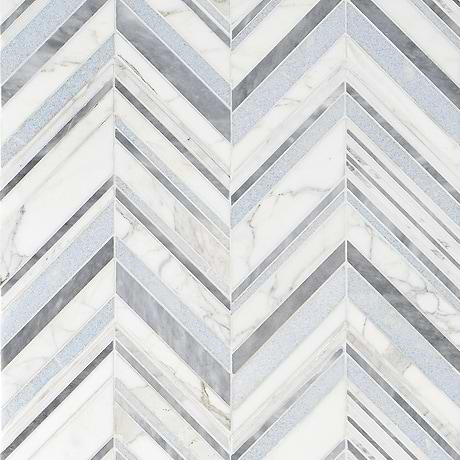 Aya Blue Chevron Polished Marble Mosaic