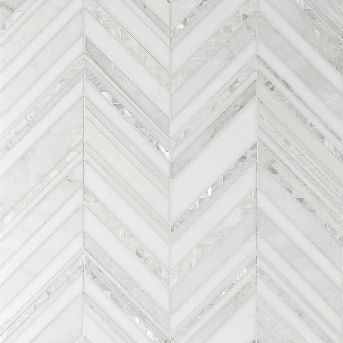 AYA White Chevron Polished Marble & Pearl Mosaic
