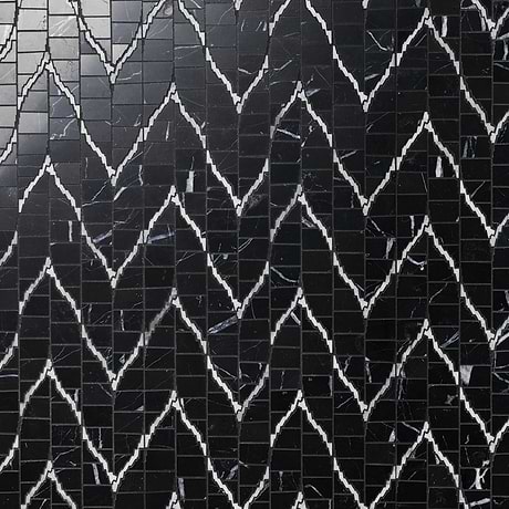 Ikara Nero Marquina Honed Waterjet Marble Mosaic Tile