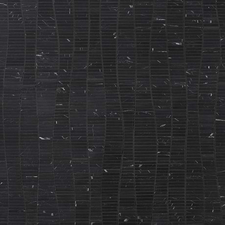 Ladera Nero Marquina Honed Marble Wave Micro Mosaic Tile
