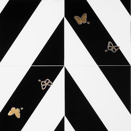 Timeless Butterflies Nero Black & White 12x18 Polished Nanoglass Tile by Elizabeth Sutton