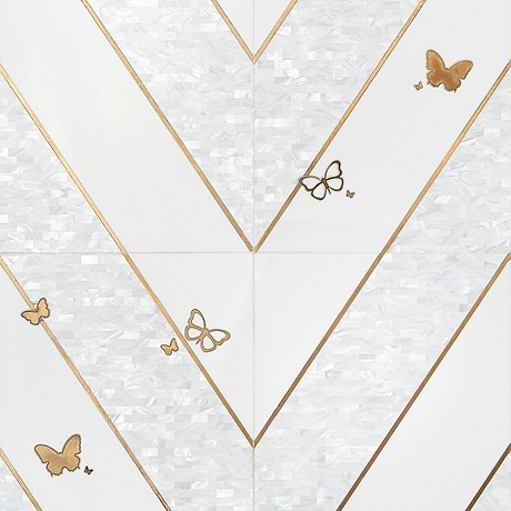 Timeless Butterflies Perla Gray 12x18 Polished Nanoglass & Brass Tile by Elizabeth Sutton