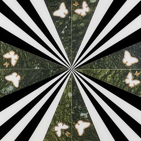 Wings Butterflies Green Multicolor 12x12 Polished Marble Mosaic by Elizabeth Sutton