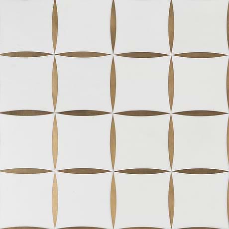 Lily White & Gold Polished Marble & Brass Mosaic