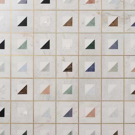 Adaya  Multicolor 4x4 Polished Marble, Pearl and Brass Mosaic Tile
