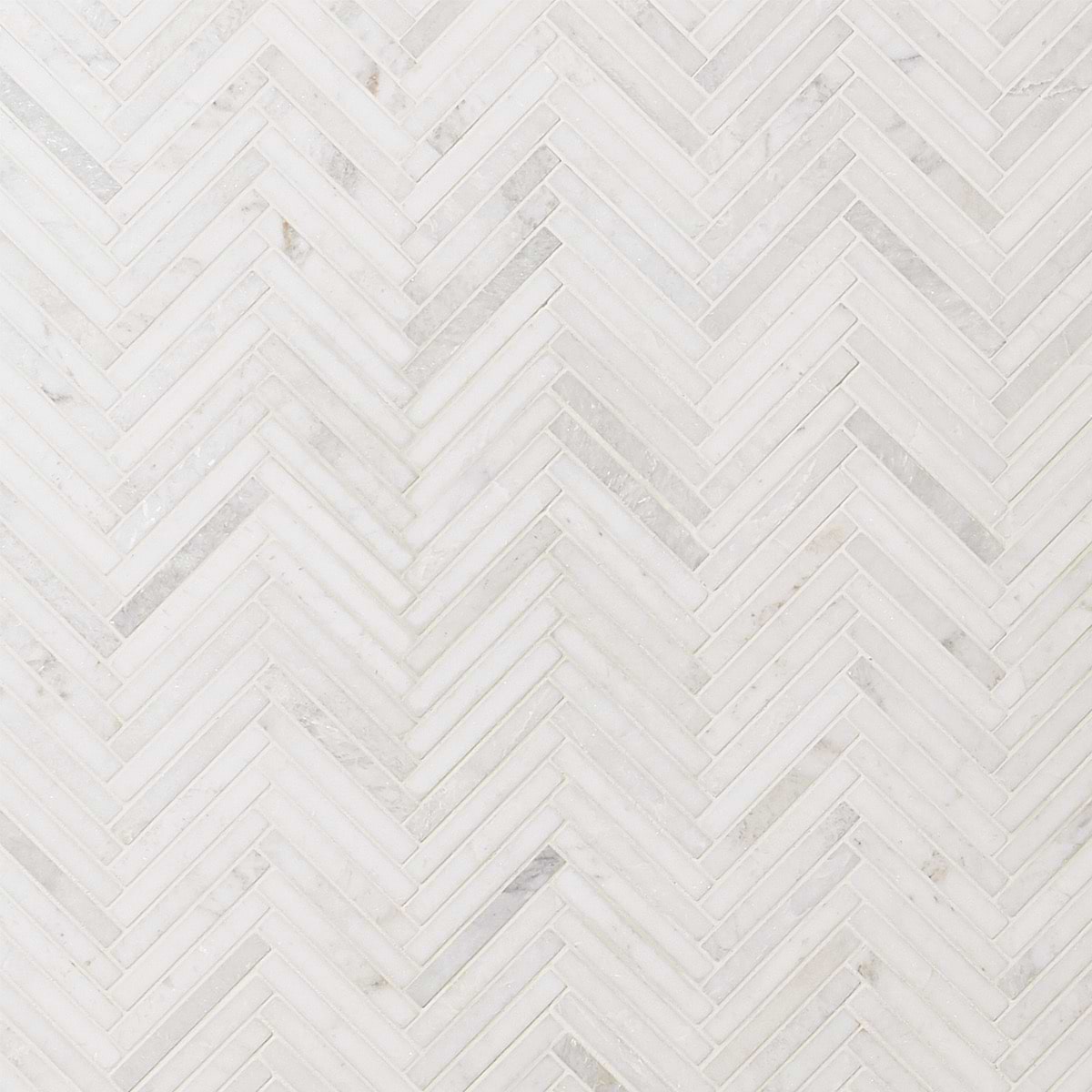 ALASKA WHITE 1/2" x 4" Herringbone Polished Marble Mosaic Tile