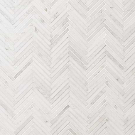 Alaska White 1/2" x 4" Herringbone Polished Marble Mosaic Tile