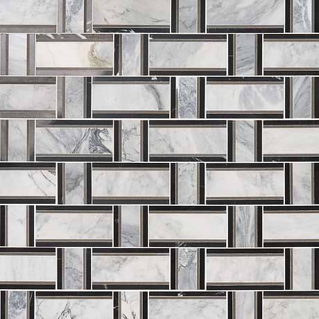Esplanade Gray and Nero Marquina Polished Marble Mosaic Tile