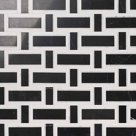 Esplanade Nero Marquina and Bianco Carrara Polished Marble Mosaic Tile