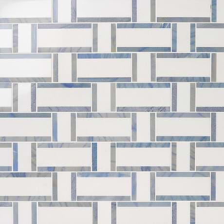 Esplanade Thassos and Blue Macauba Polished Marble Mosaic Tile