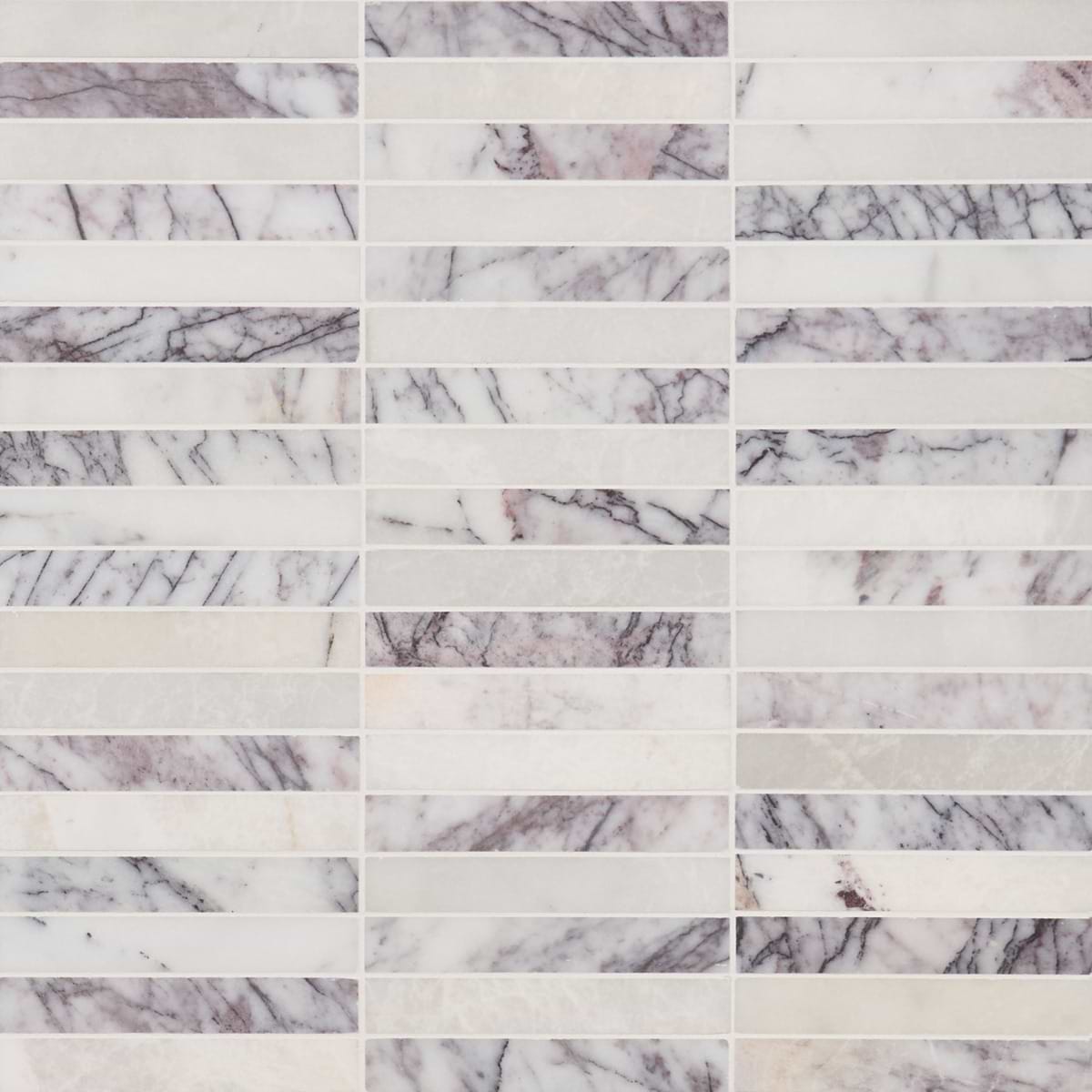 LILAC PREMIUM 1x6 Stacked Honed Marble Mosaic TIle