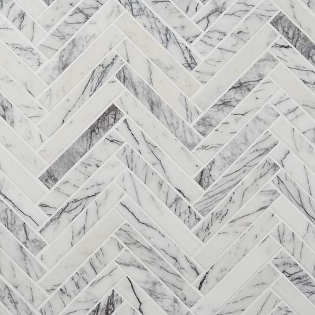 Velour Lilac 1x6 Herringbone Leather Marble Mosaic Tile