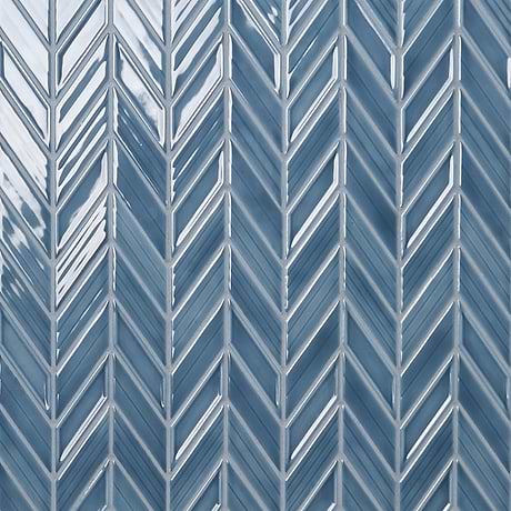 Brookline Chevron Coastal Blue 1x5 Glossy Ceramic Mosaic Tile