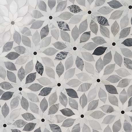 Wildflower Bardiglio and Bianco Carrara Polished Marble Mosaic Tile