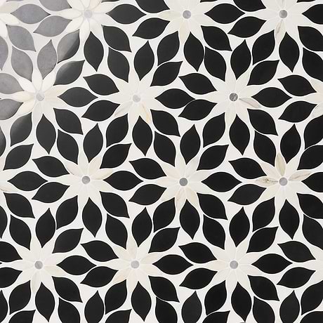 Wildflower Black Jade and Calacatta Marble Polished Mosaic Tile