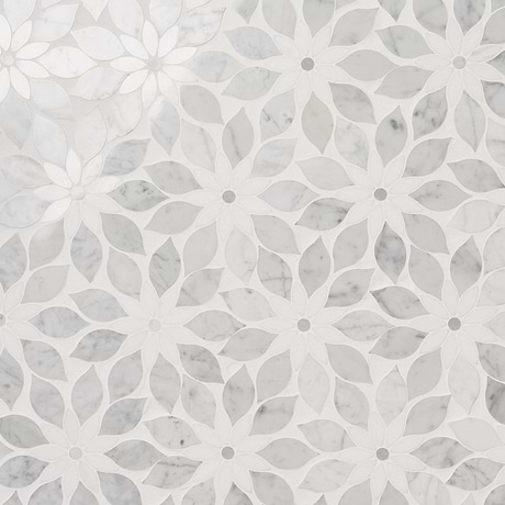 Wildflower Thassos and Bianco Carrara Marble Polished Mosaic Tile