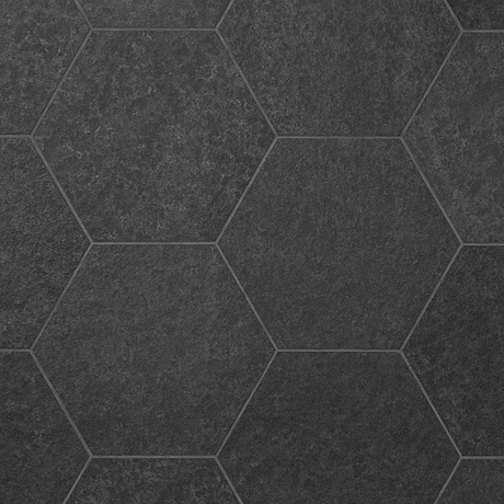 Pietra Basalt Black 10" Hexagon Flamed and Brushed Basalt Tile