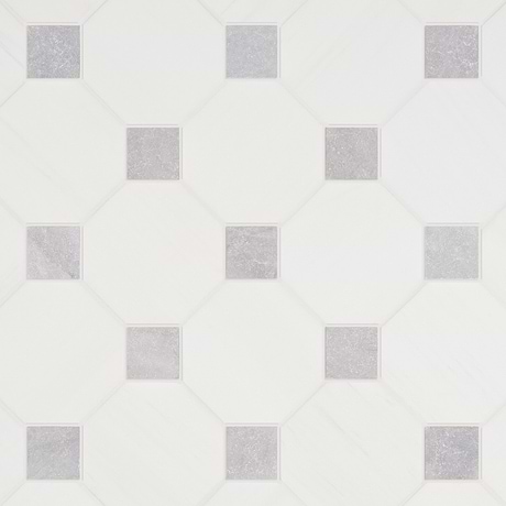 Alaris Glacier White 8" Octagon with Earth Gray Dot Tumbled Marble Tile
