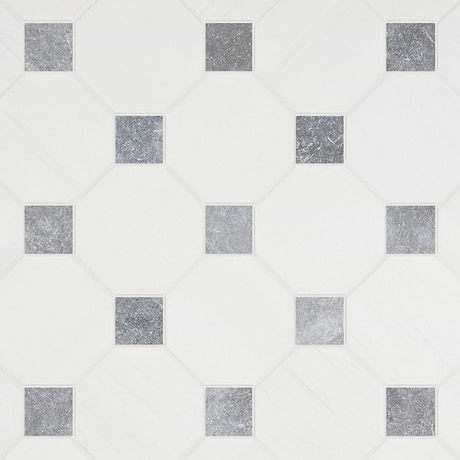 Alaris Glacier White 8" Octagon with Lovina Gray Dot Tumbled Marble Tile
