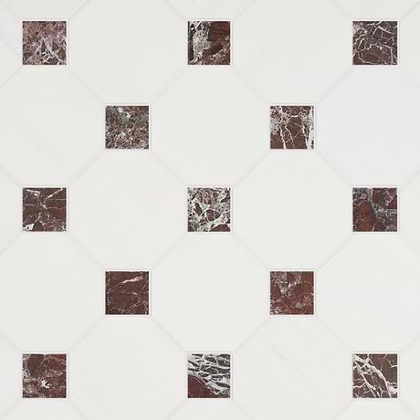 Alaris Glacier White 8" Octagon with Rosso Levanto Dot Tumbled Marble Tile