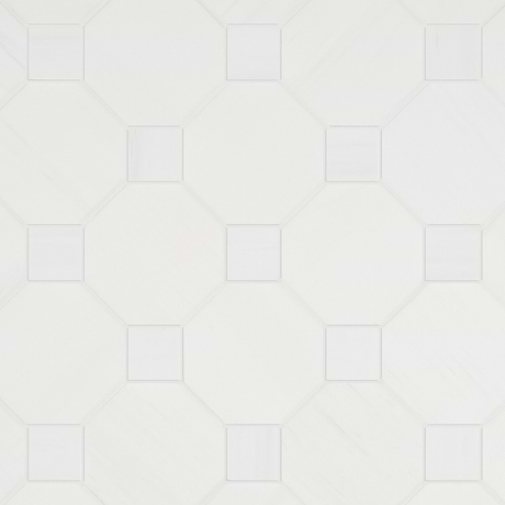 Alaris Glacier White 8" Octagon with Glacier White Dot Tumbled Marble Tile