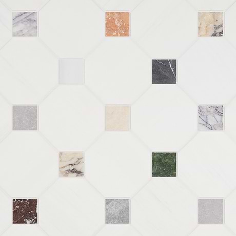 Alaris Glacier White 8" Octagon with Multicolor Dot Tumbled Marble Tile