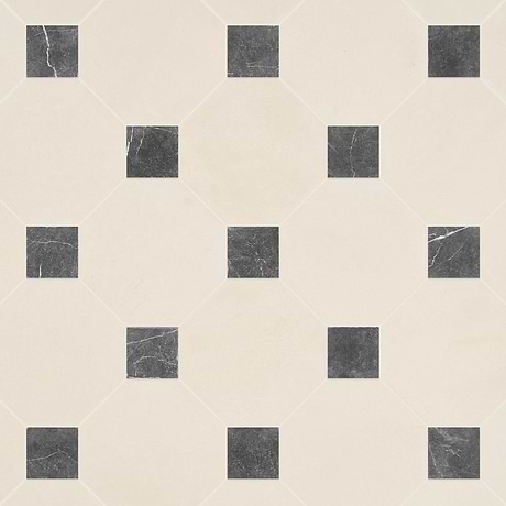 Alaris Simena 8" Octagon with Black Silk Dot Tumbled Limestone and Marble Tile