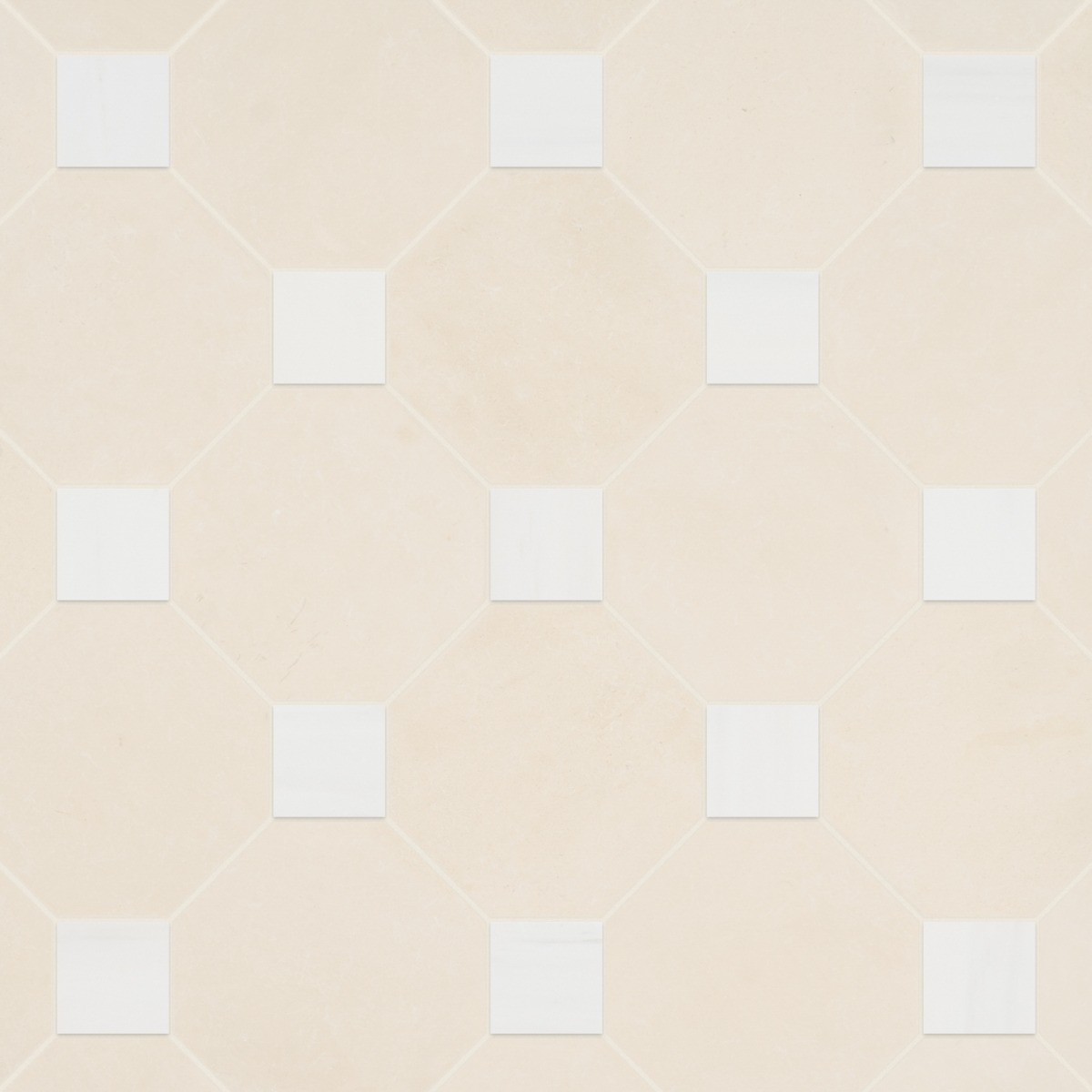 Alaris Simena 8" Octagon with Glacier White Dot Tumbled Limestone and Marble Tile