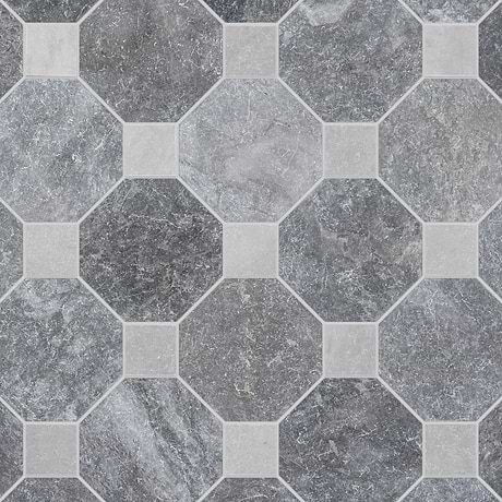 Alaris Lovina Gray 8" Octagon with Earth Gray Dot Tumbled Marble Tile