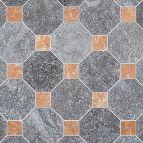 Alaris Lovina Gray 8" Octagon with Bellini Dot Tumbled Marble Tile