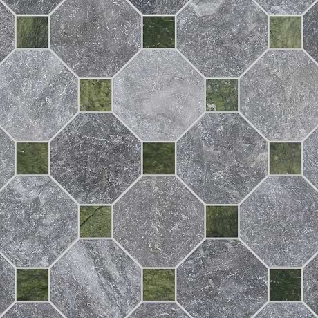 Alaris Lovina Gray 8" Octagon with Verde Dot Tumbled Marble Tile