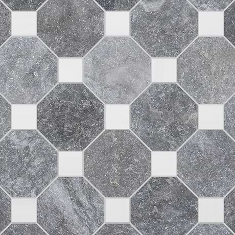 Alaris Lovina Gray 8" Octagon with Glacier White Dot Tumbled Marble Tile