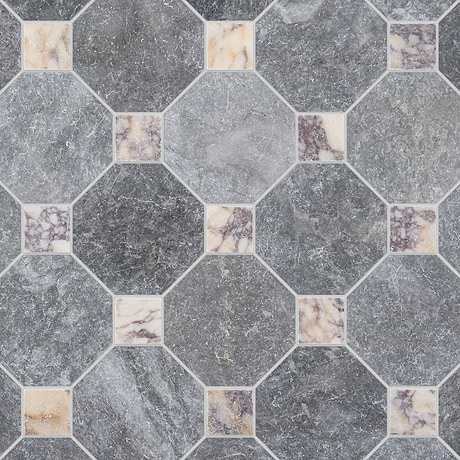 Alaris Lovina Gray 8" Octagon with Calacatta Viola Dot Tumbled Marble Tile