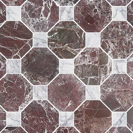 Alaris Rosso Levanto 8" Octagon with Lilac Dot Tumbled Marble Tile