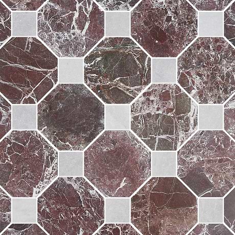 Alaris Rosso Levanto 8" Octagon with Earth Gray Dot Tumbled Marble Tile
