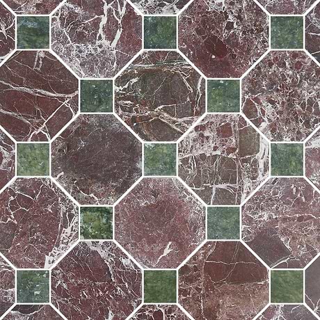 Alaris Rosso Levanto 8" Octagon with Verde Dot Tumbled Marble Tile