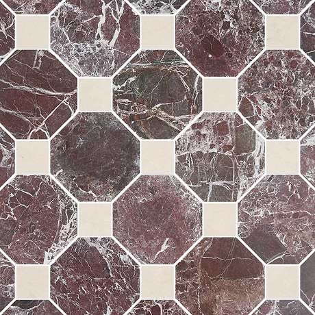 Alaris Rosso Levanto 8" Octagon with Crema Ella Dot Tumbled Marble Tile