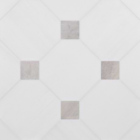 Alaris Glacier White 12" Octagon with Earth Gray Dot Honed Marble Tile