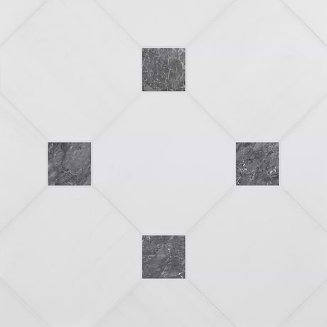 Alaris Glacier White 12" Octagon with Lovina Gray Dot Honed Marble Tile