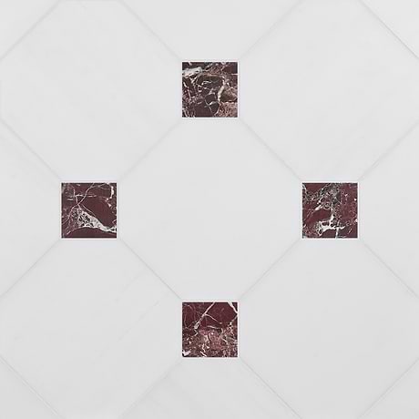 Alaris Glacier White 12" Octagon with Rosso Levanto Dot Honed Marble Tile