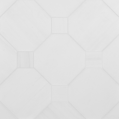 Alaris Glacier White 12" Octagon with Glacier White Dot Honed Marble Tile