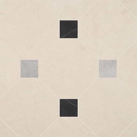 Alaris Crema Ella 12" Octagon with Black Silk and Earth Gray Dot Honed Marble Tile
