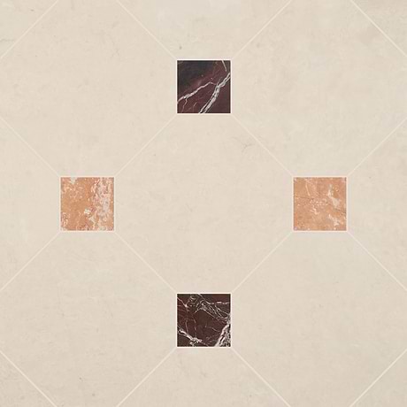 Alaris Crema Ella 12" Octagon with Bellini and Rosso Levanto Dot Honed Marble Tile