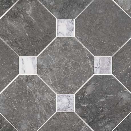 Alaris Lovina Gray 12" Octagon with Lilac Dot Honed Marble Tile