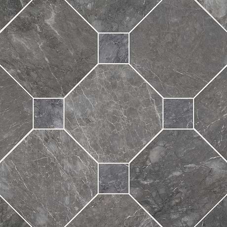 Alaris Lovina Gray 12" Octagon with Lovina Gray Dot Honed Marble Tile