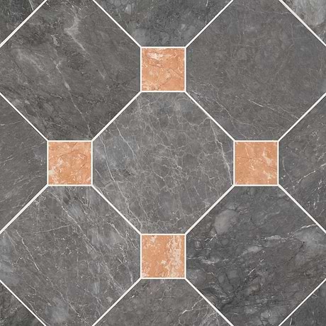 Alaris Lovina Gray 12" Octagon with Bellini Dot Honed Marble Tile