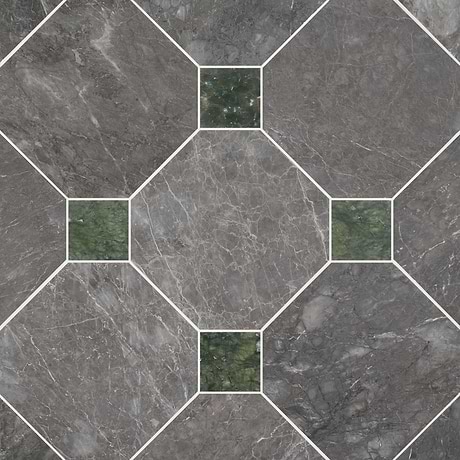 Alaris Lovina Gray 12" Octagon with Verde Dot Honed Marble Tile