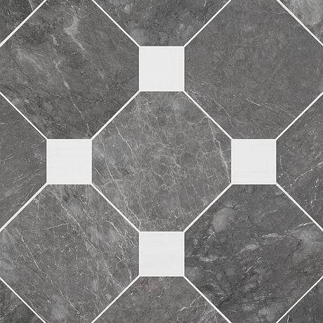Alaris Lovina Gray 12" Octagon with Glacier White Dot Honed Marble Tile